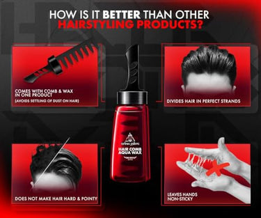 Urbangabru Hair Comb Aqua Wax (260 ML) & Hair Growth Cream for Hair Growth & Scalp Nourishment (100 GM) - Mens Grooming Combo Kit